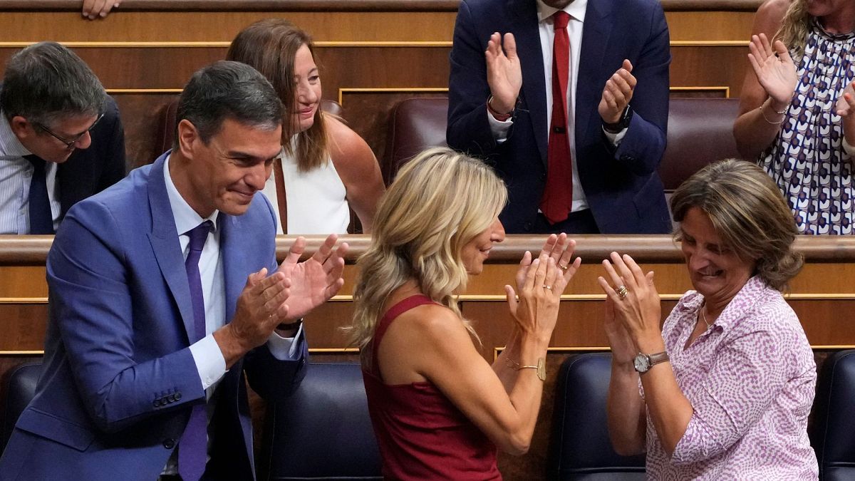 پدرو سانچز، نخست وزیر موقت، در جلسه رای گیری پارلمان اسپانیا در مادرید، پنجشنبه،۱۷ اوت ۲۰۲۳