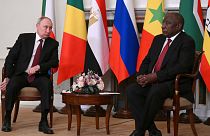 FILE - Russian President Vladimir Putin & South African President Cyril Ramaphosa, St Petersburg June 2023 