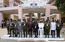 The defence chiefs from ECOWAS countries excluding Mali, Burkina Faso, Chad, Guinea and Niger, pose for a group photo during their meeting in Accra, Ghana, Aug.  17 2023