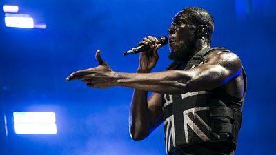 Singer Stormzy performs on the third day of Glastonbury Festival at Worthy Farm, Somerset, England, Friday, June 28, 2019. 