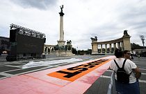 La Place des Héros avant les Championnats du Monde d'Athlétisme à Budapest, Hongrie, jeudi 17 août 2023.