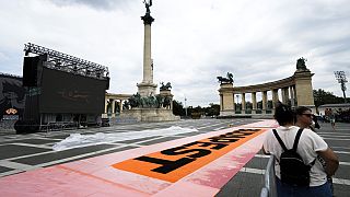 La Place des Héros avant les Championnats du Monde d'Athlétisme à Budapest, Hongrie, jeudi 17 août 2023.