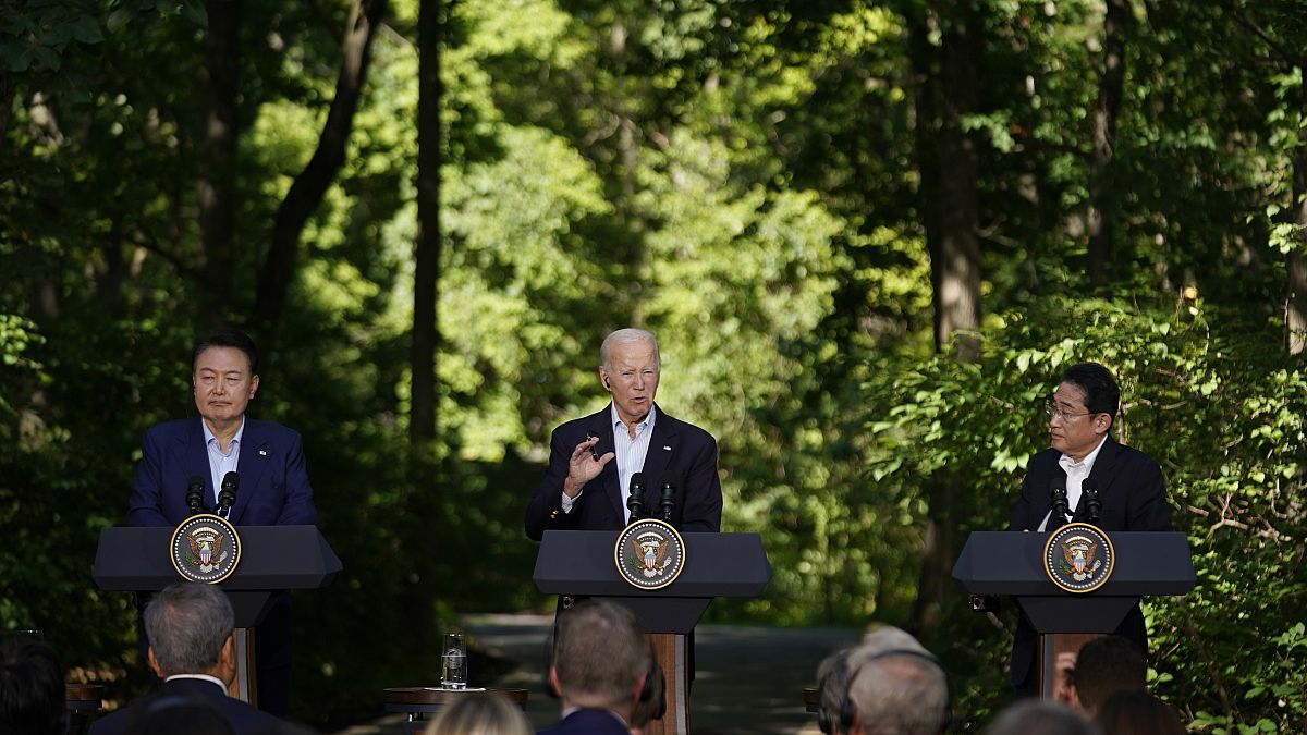 A három ország vezetője közös sajtótájékoztatót tart Camp Davidben - 2023. augusztus 18.
