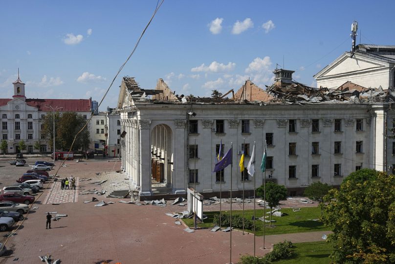 Taras Shevchenko Chernihiv Regional Academic Music and Drama Theatre was damaged by a Russian attack, Aug. 19, 2023