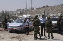 Zona acordonada tras el tiroteo en las cercanías de la ciudad de Hebrón, en Cisjordania.