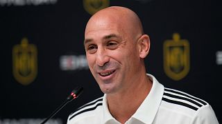 The President of the Spanish Football Federation Luis Rubiales speaks to reporters during a news conference at Qatar University