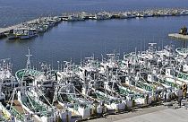Halászhajók egy fukusimai kikötőben