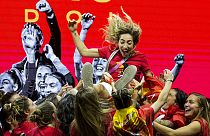 La selección española femenina de fútbol celebra en Madrid la consecución del Mundial, el 21 de agosto de 2023