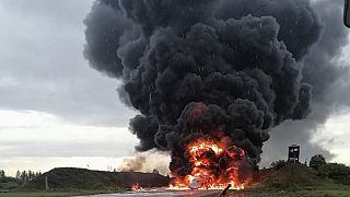 Russian warplane is burning on the Soltsy air base in the Novgorod region in northwestern Russia.