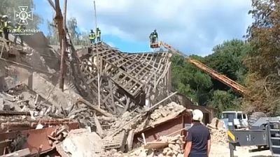 Ecole détruite par une frappe à Romny, en Ukraine, mercredi 23 août 2023.