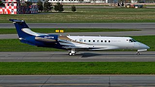 На этой фотографии, предоставленной Любой Островской, изображен частный самолет с бортовым номером RA-02795 в аэропорту Санкт-Петербурга, 9 мая 2023 года. 