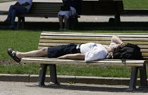 A man rests in the sun with temperatures around 30 C in Germany, 2008