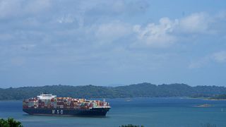 A cargo ship waits on Gatun lake, for its transit through the Agua Clara locks of the Panama Canal in Agua Clara, Panama, Thursday, Aug. 3, 2023.