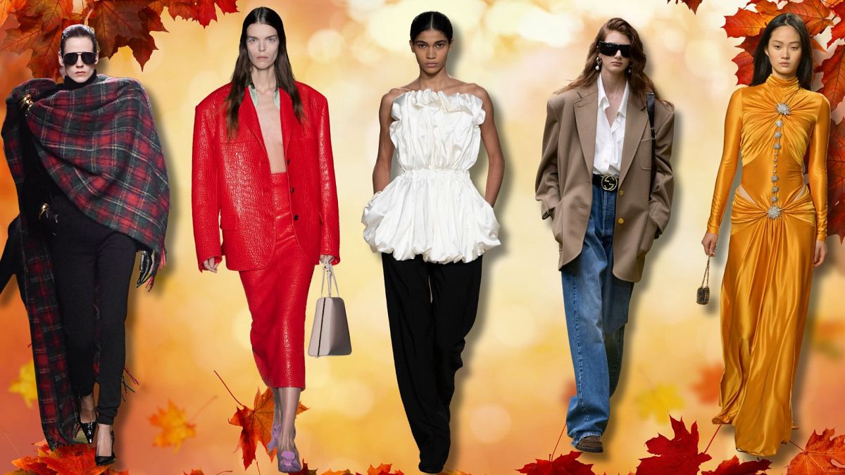 Top trends: XXL scarves at Saint Laurent, red everything at Prada, peplums at Tove, quiet luxury at Gucci and pleats at Paco Rabanne