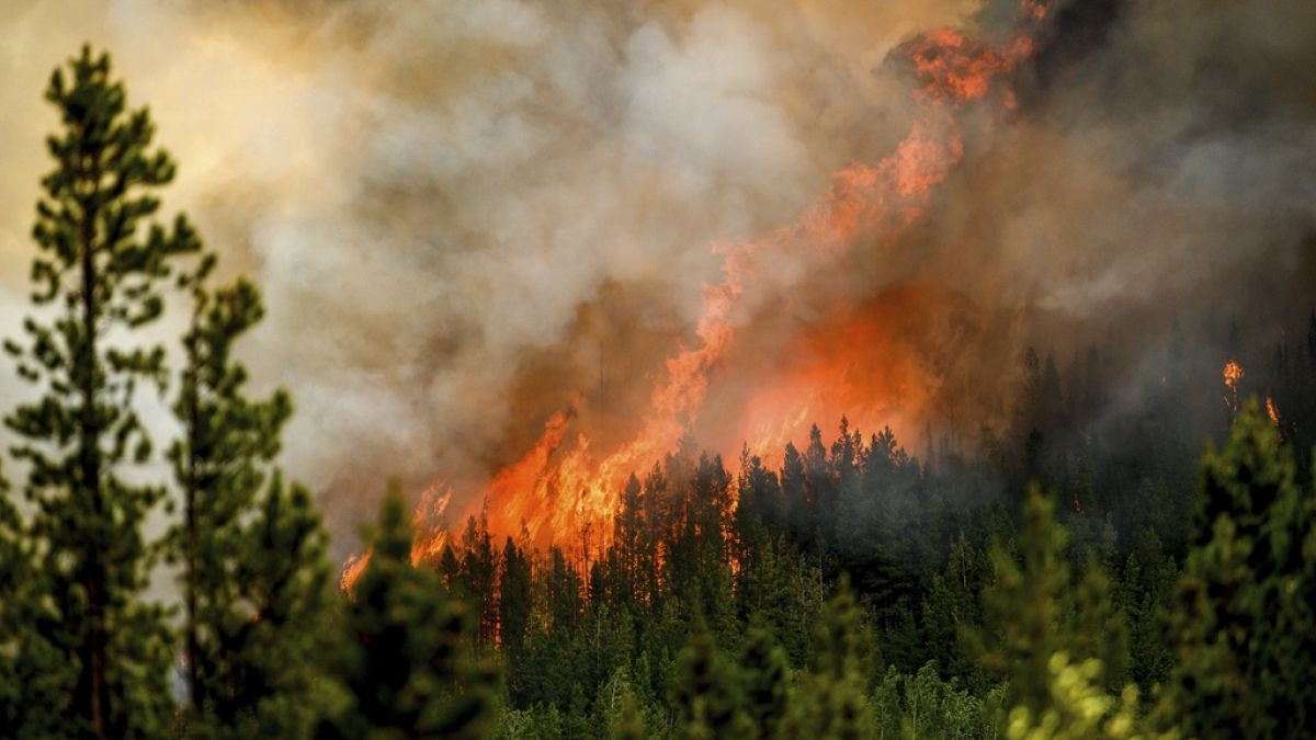Imagen del incendio forestal de Donnie Creek, al norte de Fort St. John, Columbia Británica, el domingo 2 de julio de 2023.