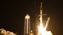 Une fusée Falcon 9 et sa capsule Dragon décollant de Cap Canaveral en Floride, direction l'ISS pour les quatre astronautes à son bord. USA, 25/08/2023