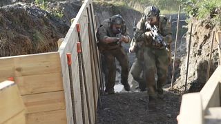 Ukrainian soldiers train in a Norwegian military camp