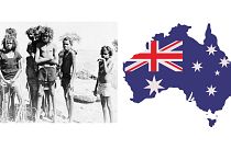 نقشه و پرچم استرالیا در کنار عکسی از بومیان این کشور