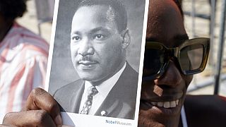 Una foto di Martin Luther King, durante la celebrazione al Lincoln Memorial di Washington. (26.82.2023)