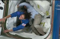 Los astronautas Jasmin Moghbeli, Andreas Mogensen, Satoshi Furukawa y Konstantin Borisov, de Roscosmos, se unen la Expedición 69.