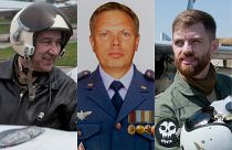 Die drei bei dem Absturz gestorbenen ukrainischen Piloten. Rechts im Bild Andrij Pilschtschykow alias "Juice"