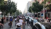 Cientos de personas participan en una manifestación en favor de los carriles para bicicletas en Elx, España.