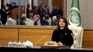 خانم نجلا منقوش در نشستی با سایر وزرای خارجه عرب در شهر طرابلس، به تاریخ ۲۲ ژانویه ۲۰۲۳