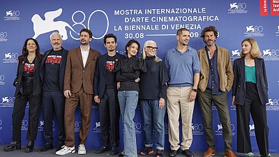 Venice jury members Laura Poitras Martin McDonagh, Santiago Mitre, jury president Damien Chazelle, Shu Qi, Jane Campion, Gabriele Mainetti, Saleh Bakri and Mia Hansen-Love.