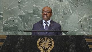 Али Бонго Ондимба выступает на 77 сессии ООН