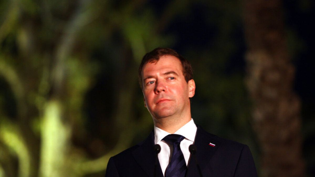 Medvedev pauses during a visit at a park and museum complex in the ancient town of Jericho Tuesday, Jan. 18, 2011.