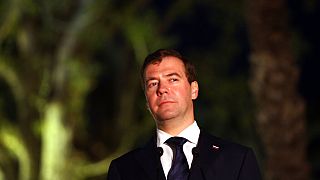 Medvedev pauses during a visit at a park and museum complex in the ancient town of Jericho Tuesday, Jan. 18, 2011.