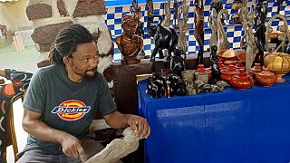Congolese sculptors showcase their wood carving skills