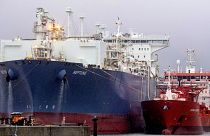 A LNG shuttle tanker is moored at an LNG terminal in northern Germany.
