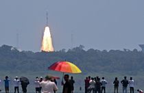 People watch as the PSLV XL rocket carrying the Aditya-L1 spacecraft is launched from the Satish Dhawan Space Centre in Sriharikota