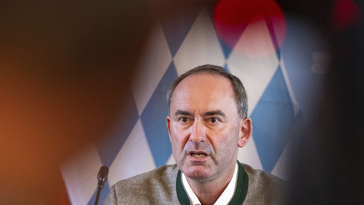 Hubert Aiwanger speaks at a press conference in Munich, Germany on Thursday
