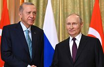 Vladimir Putin & Recep Tayyip Erdogan pose for a photo ahead of talks at Russia's Black Sea resort of Sochi, Russia, Monday, Sept. 4, 2023.