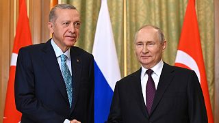Vladimir Putin & Recep Tayyip Erdogan pose for a photo ahead of talks at Russia's Black Sea resort of Sochi, Russia, Monday, Sept. 4, 2023.