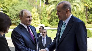 Der russische Präsident Putin begrüßt seinen türkischen Amtskollegen Erdoğan in Sotschi