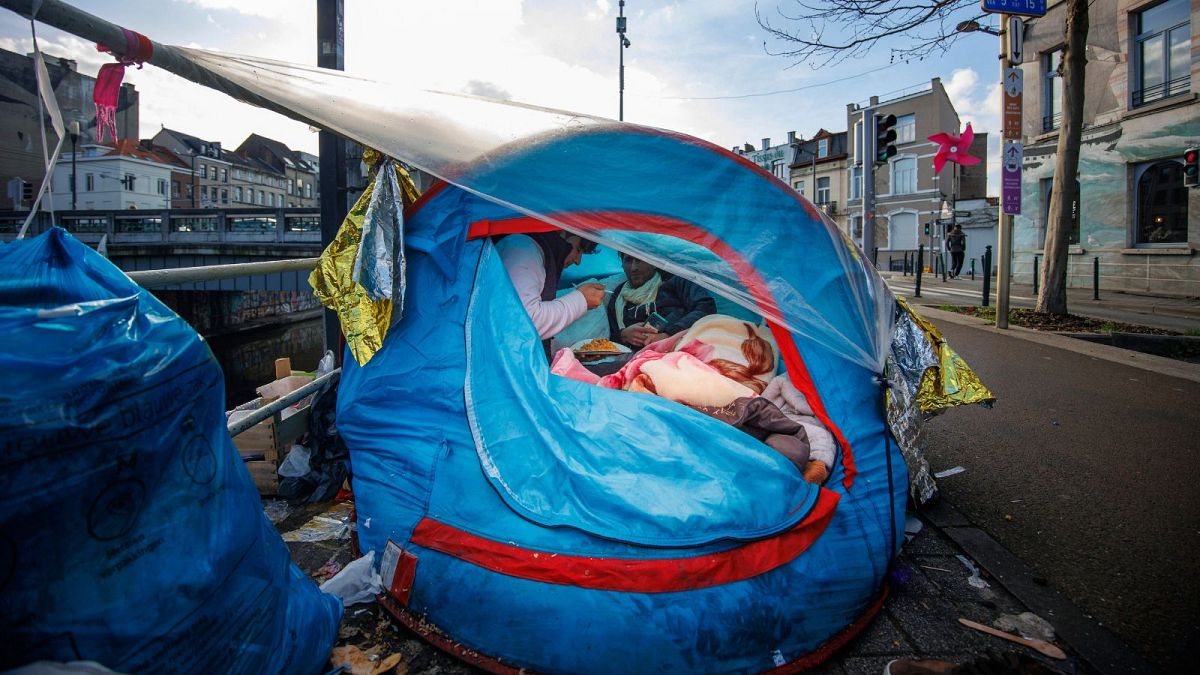 چادر پناهجویان در بروکسل