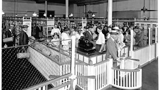 1918 photo of the interior of the original Piggly Wiggly store, Memphis, Tennessee.
