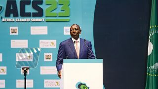Kenya's President William Ruto speaks at Kenyatta International Conference Centre in Nairobi, Kenya Tuesday, Sept. 5, 2023, during the Africa Climate Summit.