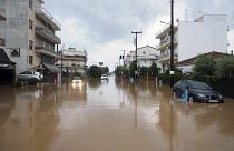 A flooded road after a rainstorm in Volos, Greece, 6 September 2023.