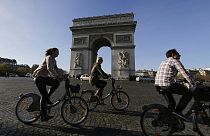 Cyclists in Paris.