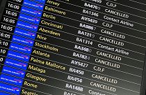 The departures board at Heathrow Airport, in London during the air traffic control meltdown.
