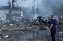 Aufräumarbeiten nach dem Angriff auf Kostjantyniwka