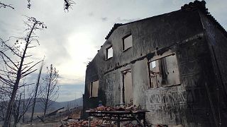 Casa destruída pelos incêndios florestais em Avantas, na região de Evros, Grécia