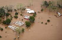 Several buildings almost completely submerged by flood waters in Muçum, Rio Grande do Sul State, Brazil