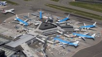 KLM aircraft on the tarmac at Schiphol airport near Amsterdam.