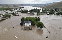 Floodwaters cover houses and farms after the country's record rainstorm in the village of Kastro, near Larissa, Thessaly region, central Greece, Thursday, Sept. 7, 2023