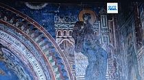 Részlet a görög-albán-észak-macedón határnál található templom freskóiból
